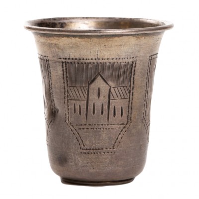Pucharek kiduszowy z grawerowaną dekoracją. Srebro próby 84 (875), cecha rosyjska.
